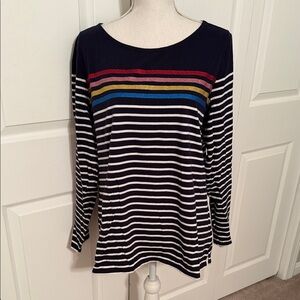 Boden Breton Long Sleeve Top with Metallic Colorful Stripes